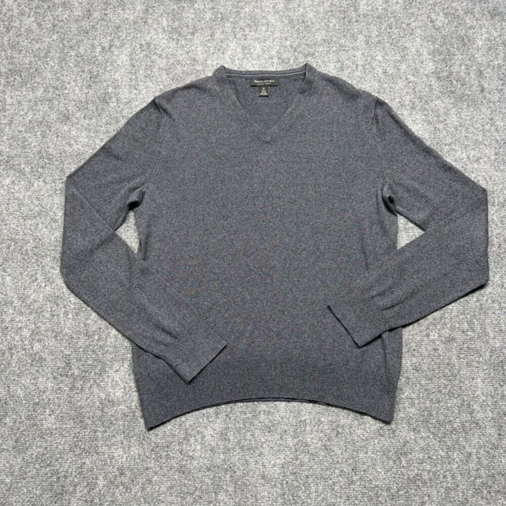 Banana Republic Luxury Blend Men's M Gray Silk Cotton Cashmere V-Neck Sweater